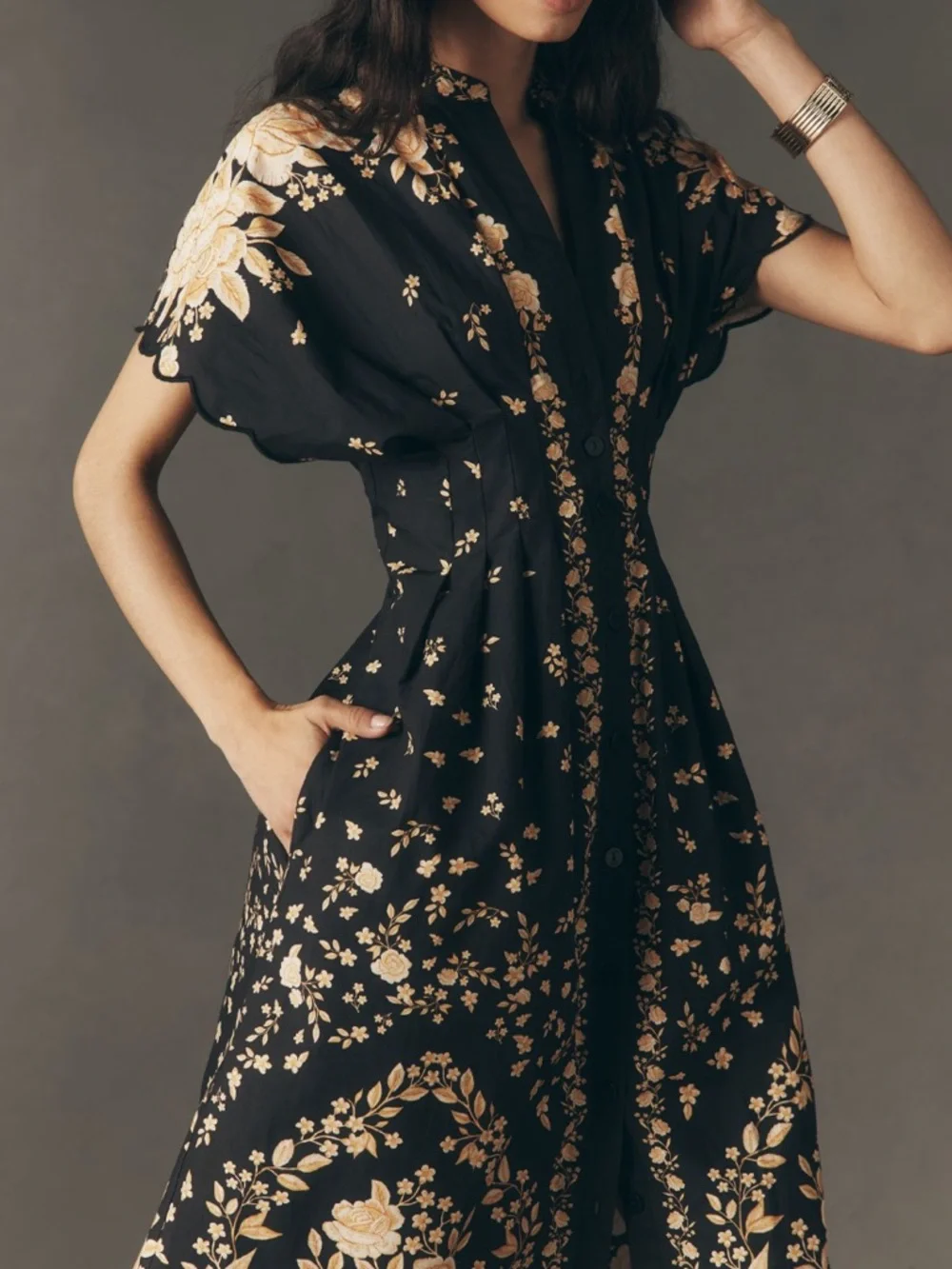 FARM Rio x Anthropologie Black Floral Cotton Midi Dress - Picture 4 of 4